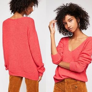 Free People Coral V-Neck Alpaca Sweater
